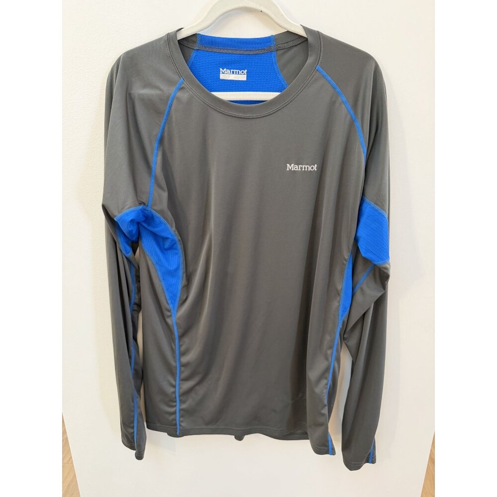 Marmot Mens Long-Sleeve Performance Shirt Gray & Blue XL Lightweight Activewear